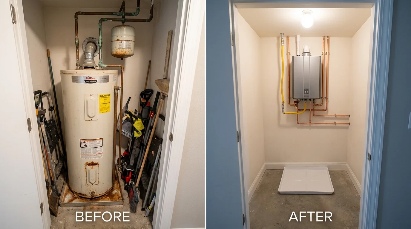 Tank water heater versus wall-mounted tankless unit comparison for Coatesville, PA homeowners