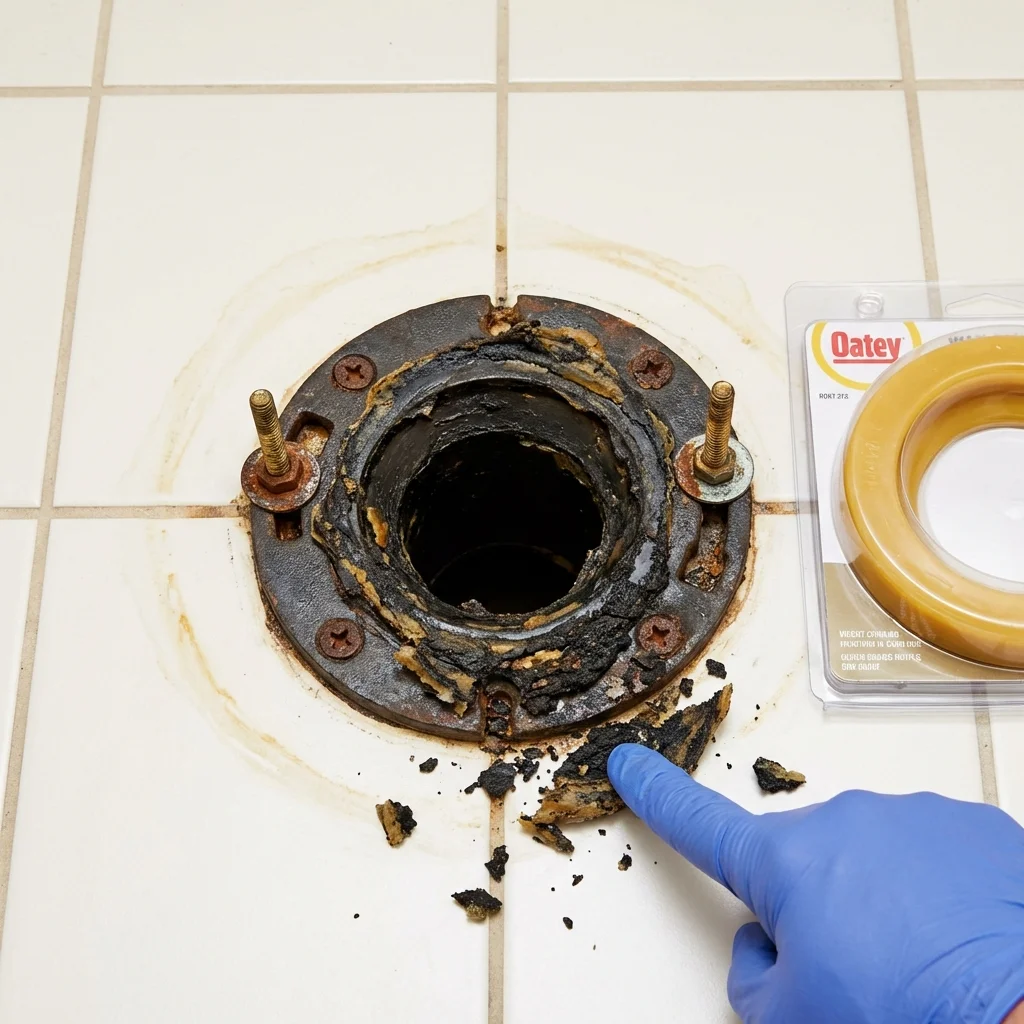 Failed wax ring showing water seepage at the base of a toilet in a Coatesville, PA home