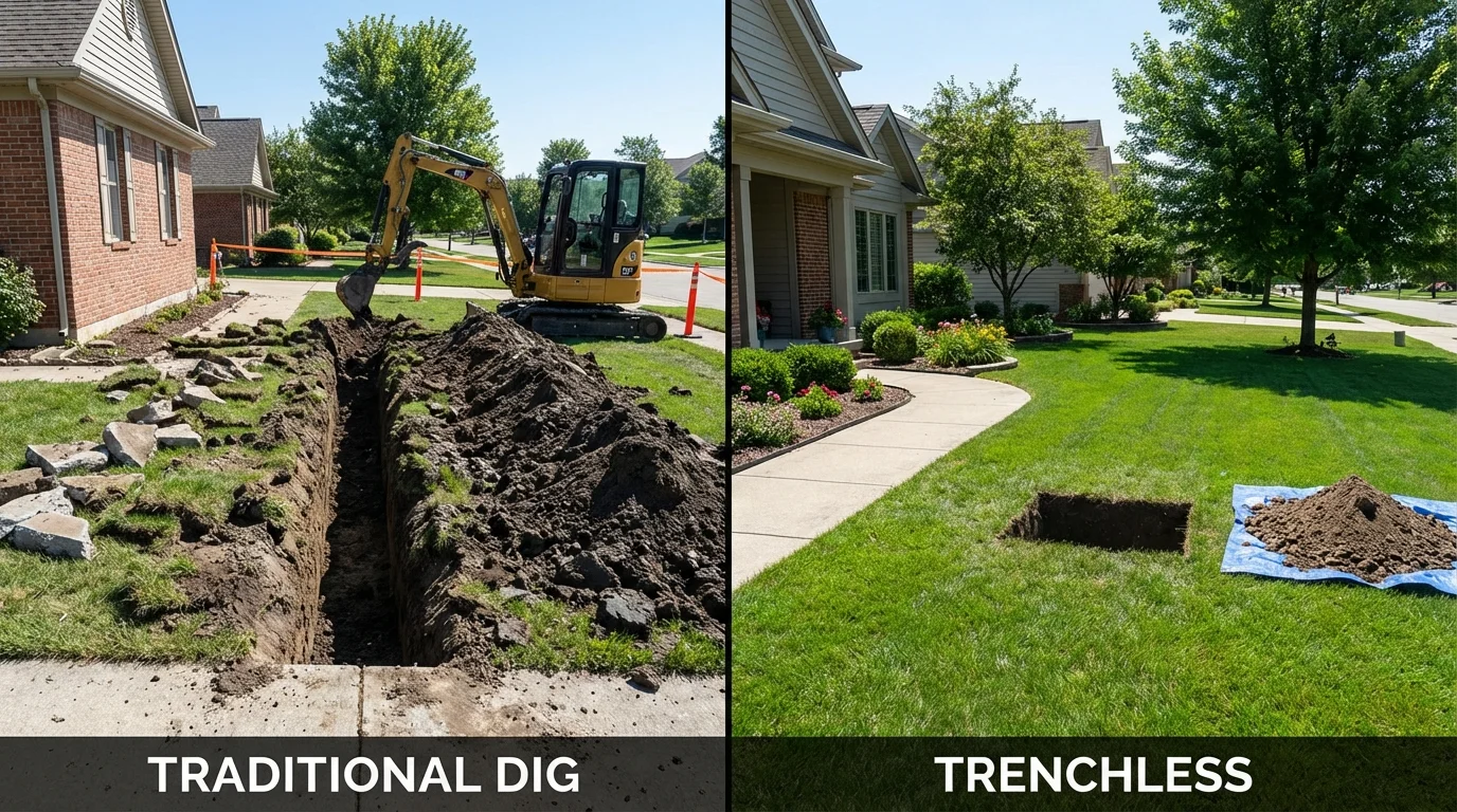 Trenchless sewer repair with minimal yard damage versus traditional excavation in Coatesville, PA